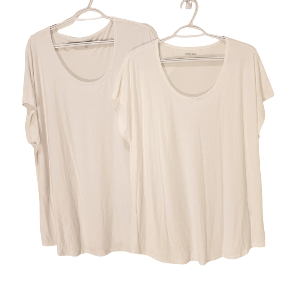 Lands' End White T-Shirts Scoop Neck Plus Size 1X & 3X
